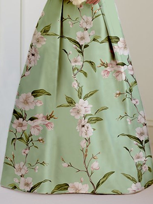 Simple Retro Long Sleeves Satin Print Dress