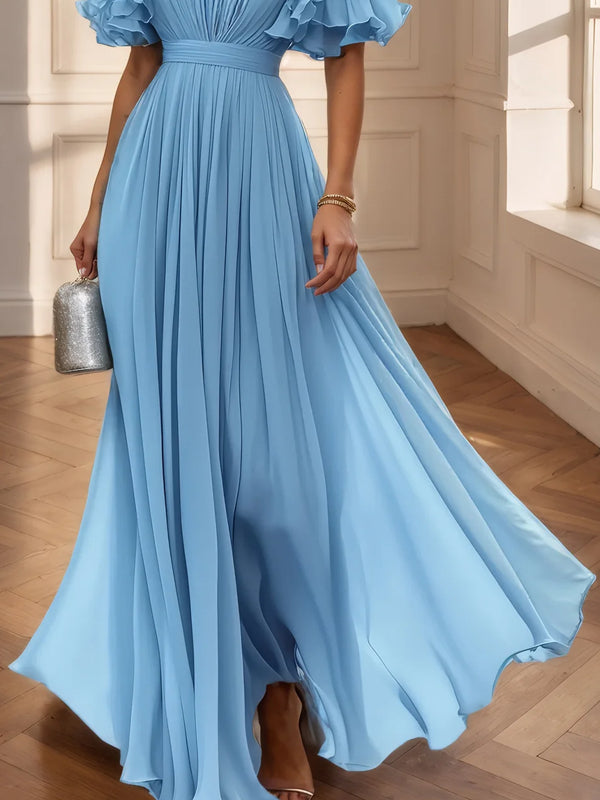Elegant Plain Gathered Maxi Dress