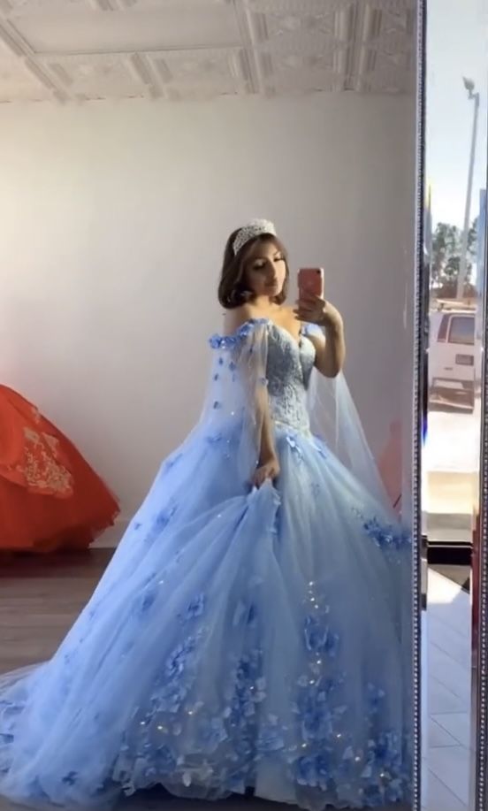 A-Line Princess Blue Ball Gown Prom Dresses fg1416