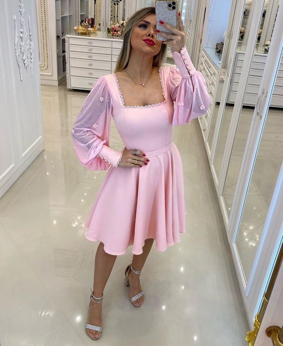 Vintage Prom Dress, Pink Prom Dress, Short Homecoming Dress fg1895