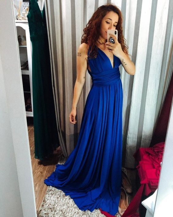 royal blue v neck long prom dresses fg1887
