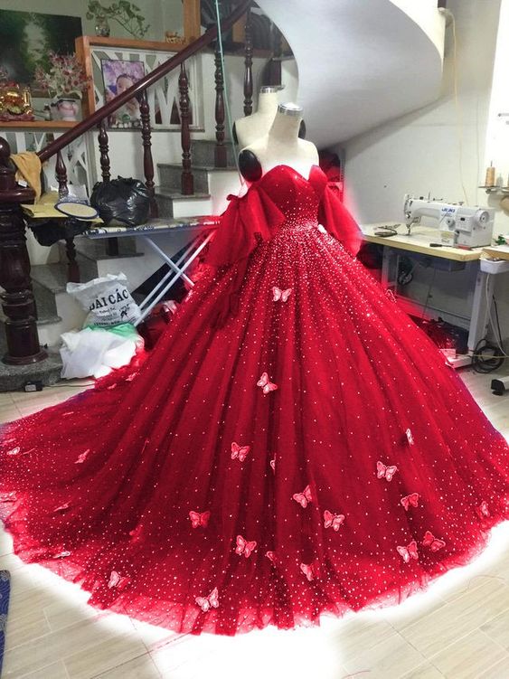 Red Quinceanera Dresses With Cape 3D Floral Applique Ball Gown Sweet 16 Prom Gowns fg2514