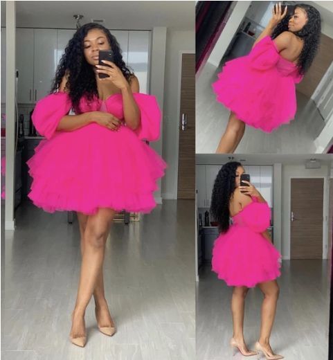 Off Shoulder Puffy Short Prom Dress fg1763