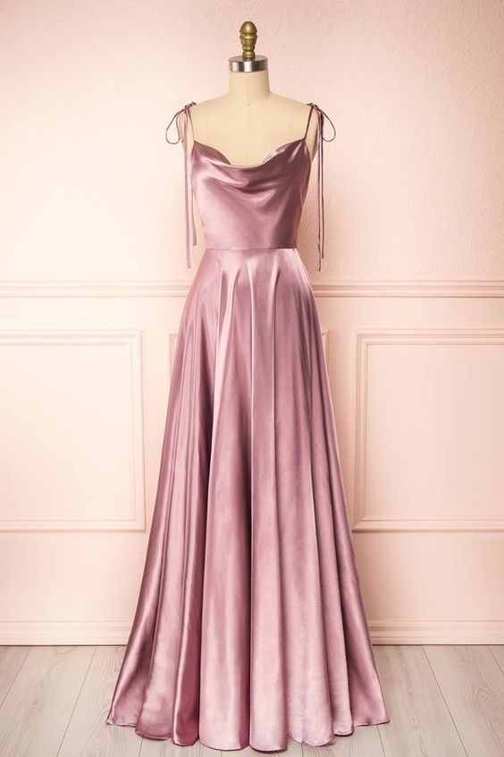 A-line Cowl Neck Long Formal Dress Pink prom dress fg1502