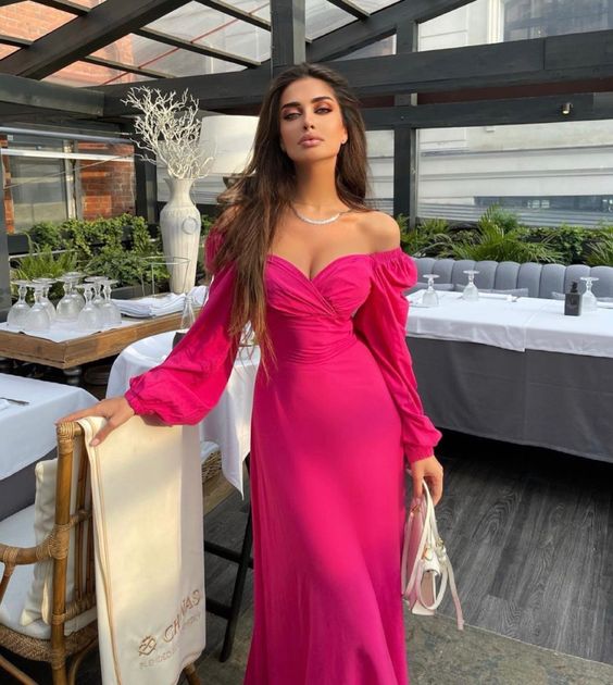 Hot Pink Long Prom Dress Modest Evening Dress fg2030