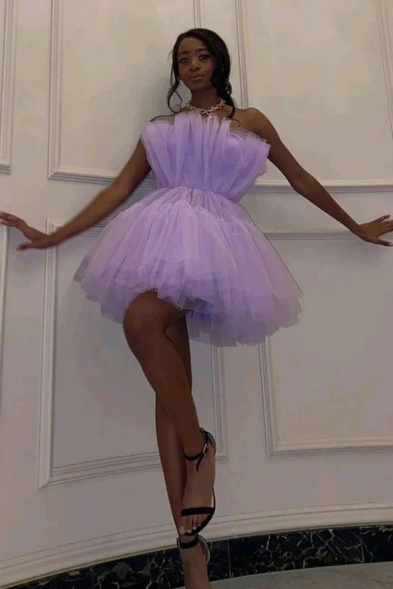 Lavender Strapless Tulle Short Homecoming Dress, Short Prom Gown fg2420