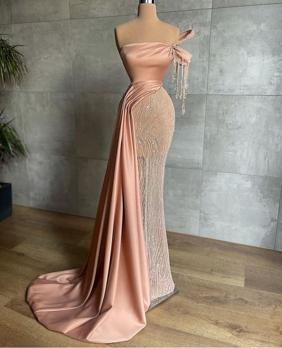 Blush Pink long prom dress mermaid Women Party Dress fg1162