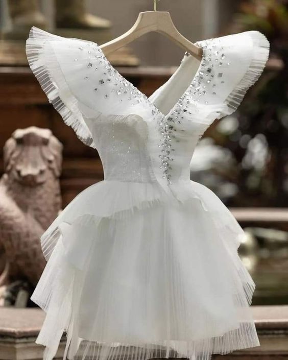 White Short Party Dress Homecoming Dress Short Wedding Dress fg2313