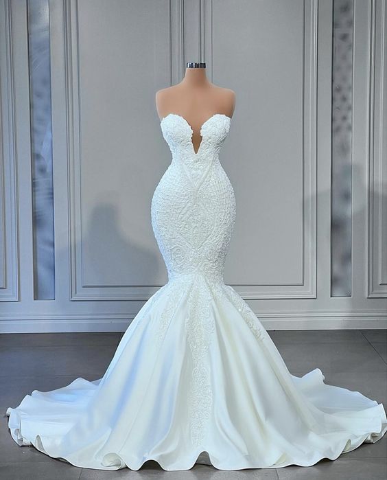 white wedding dress, mermaid wedding dress fg2583