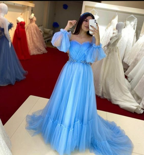 Blue Prom Dresses Elegant Long Formal Dress fg1296