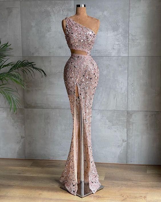 pink long prom dress, pink evening dress fg1172