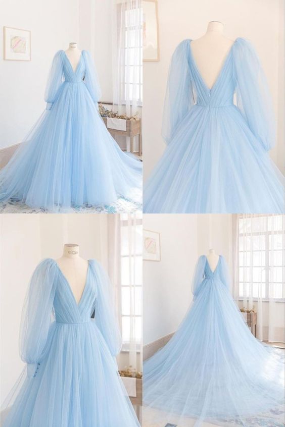 Long Blue Prom Dresses, Formal Evening Dress fg1324