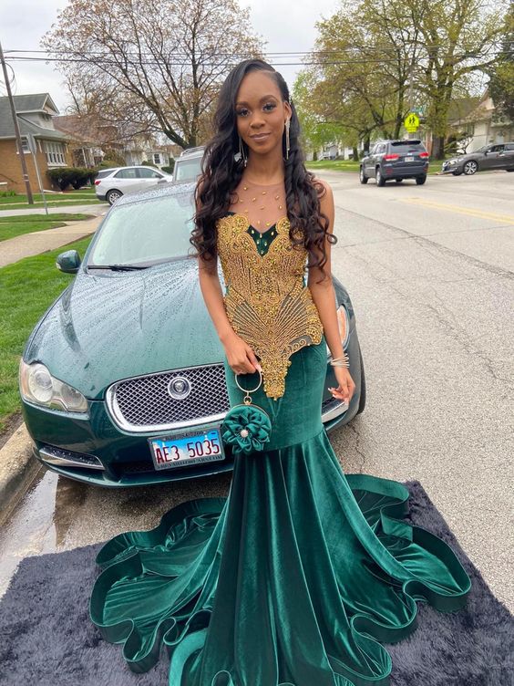 Stunning and Elegant Princess Party Wear Gown Green Prom Dresses fg1145