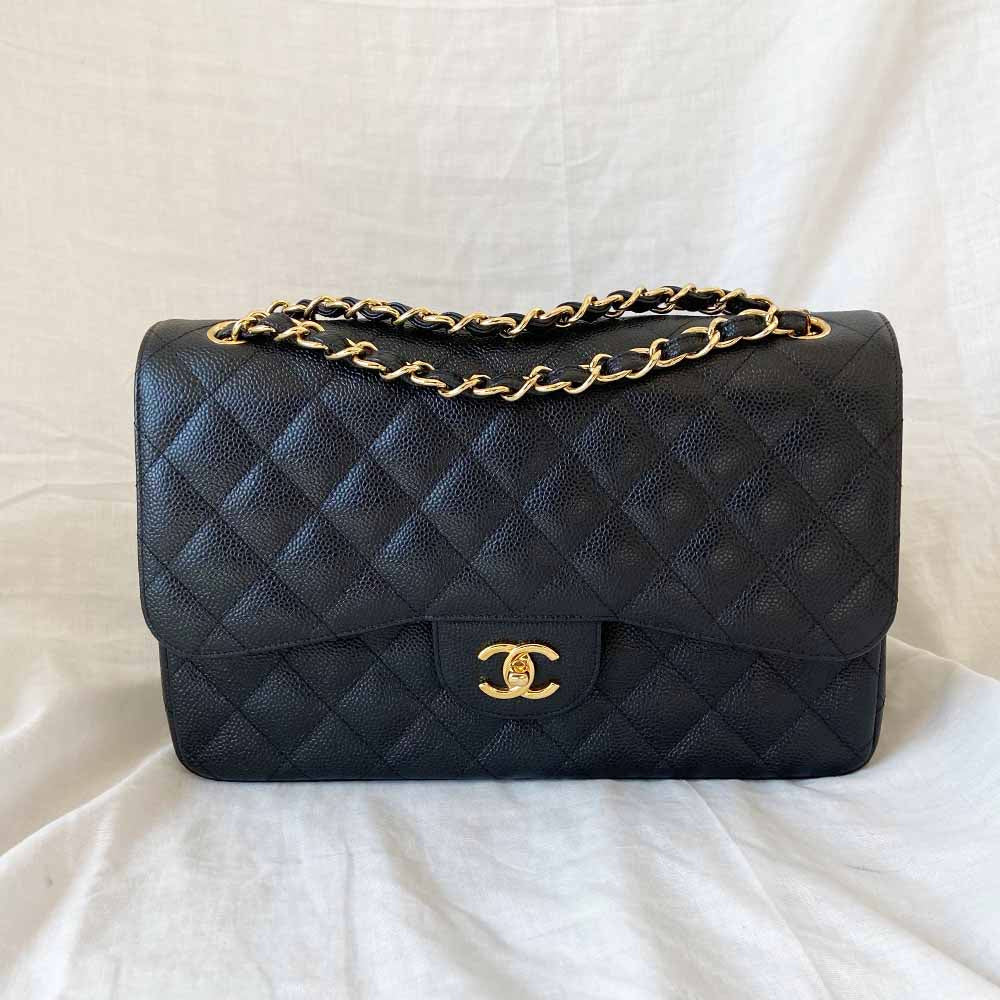 Chanel Black Jumbo Caviar Double Flap Classic Bag