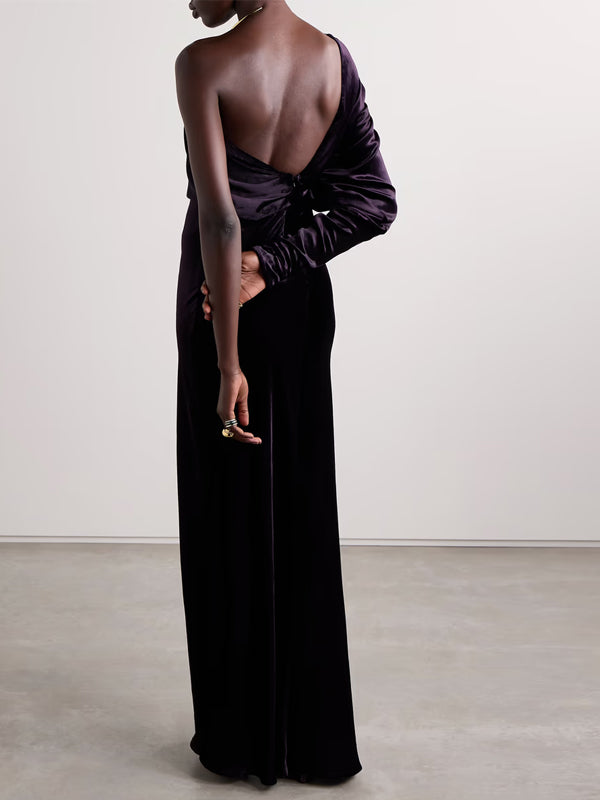 Off-shoulder Velvet Solid Color Maxi Dress