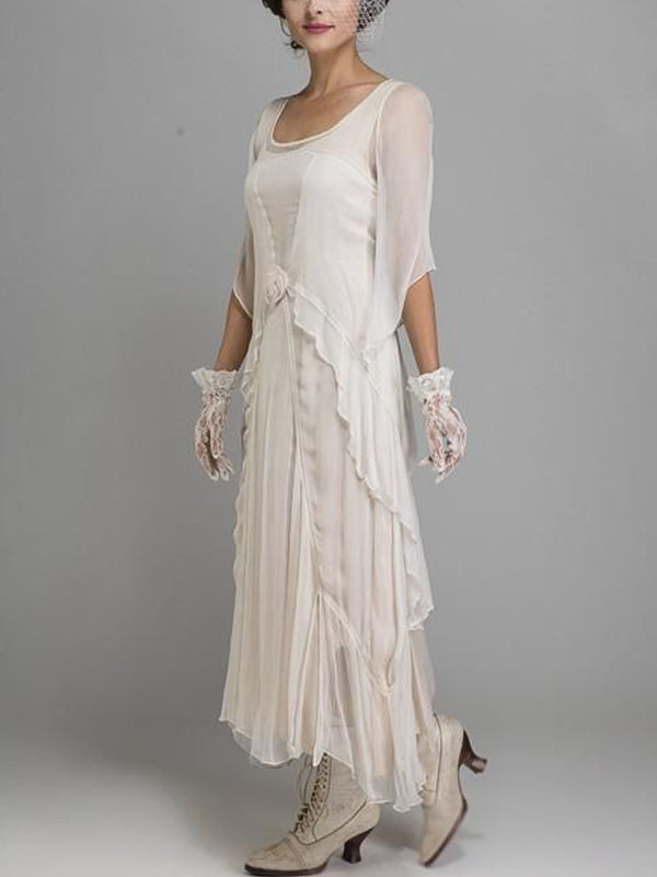 Downton Abbey Tea Party Crew Neck Solid Dress