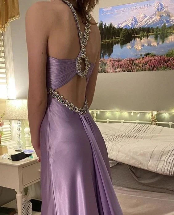 Vintage purple fashion exquisite beading elegant long satin ball gown, evening dress, formal party event dress gh3527
