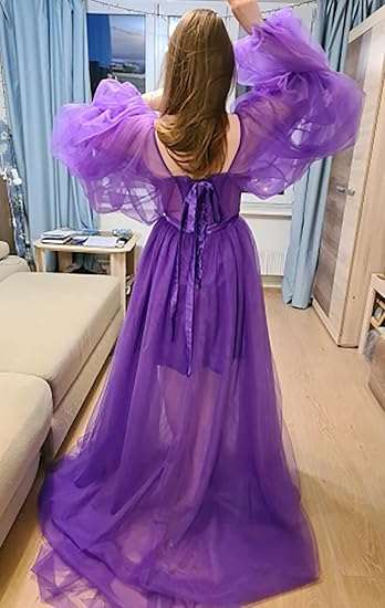 Purple puff sleeves long sleeves long ball gown evening dress gh1075