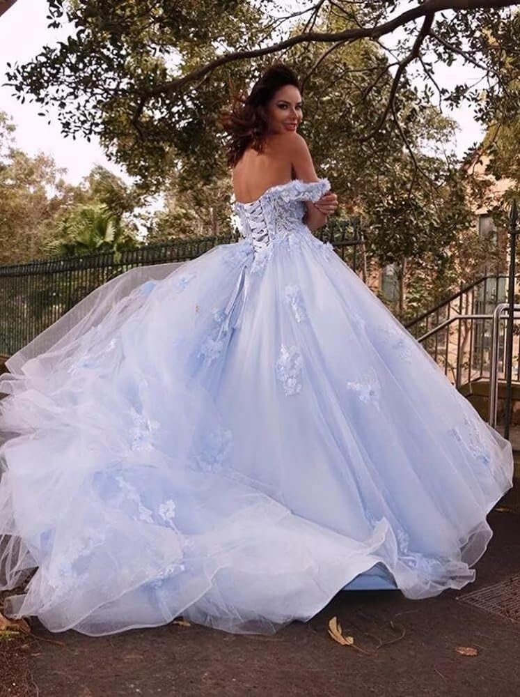 Off The Shoulder Quinceanera Dresses Lace Appliques Long Prom Ball Gown for Girls