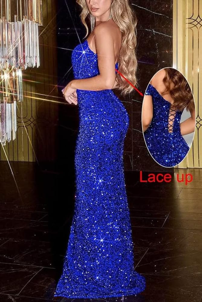 Royal Blue Sequined Prom Dresses Long Party Evening Gown