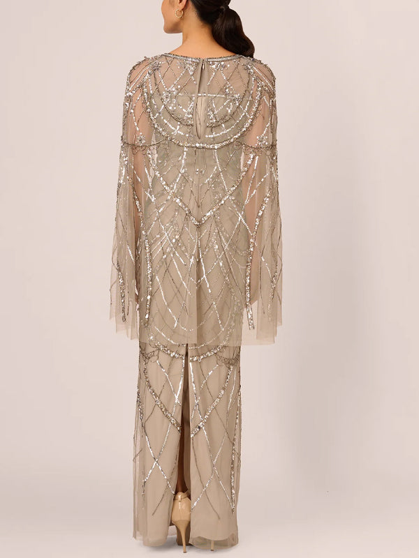 Round Neck Sequined Mesh Maxi Dress