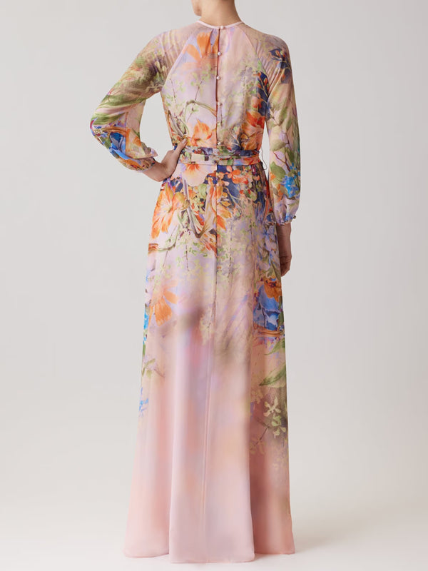 Floral Chiffon Maxi Gown with Long Sleeves