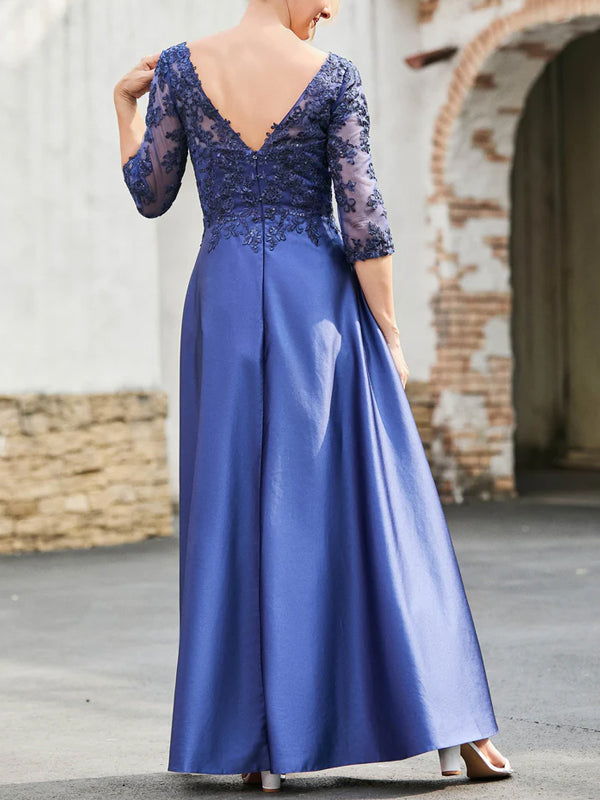 V-neck Lace Solid Color Maxi Dress