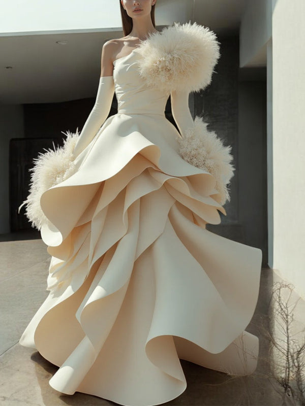 Off-shoulder Solid Color Maxi Dress