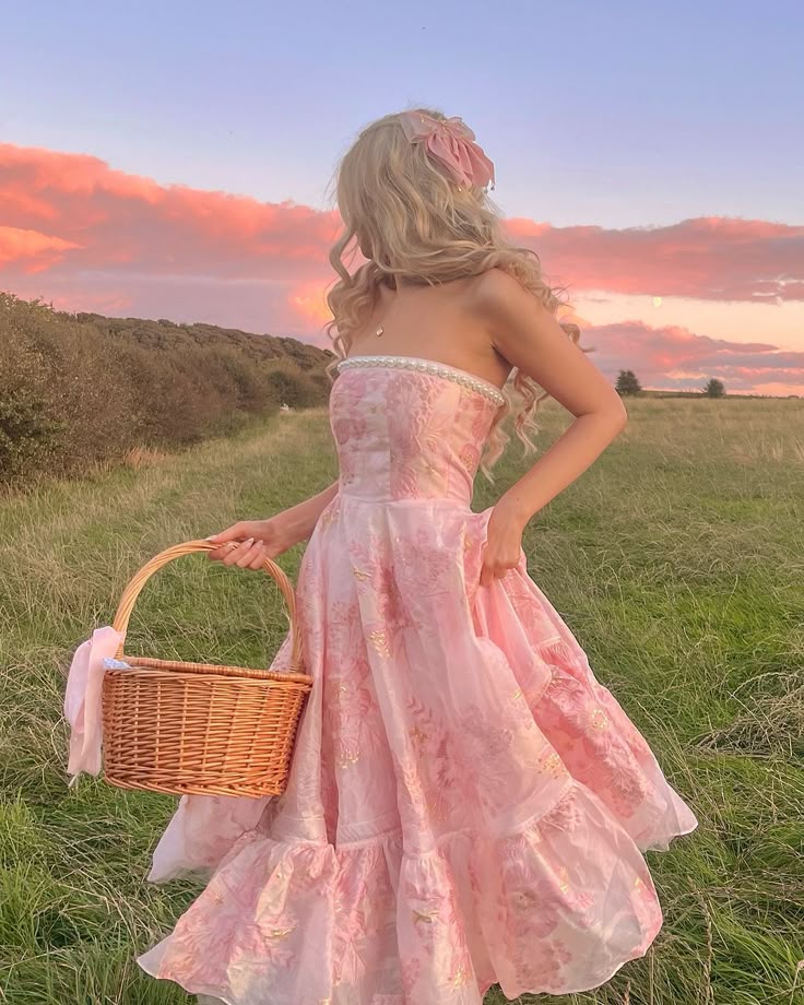 Princess A Line Strapless Print Floral Pink Satin Prom Dress Evening Dress SH2203