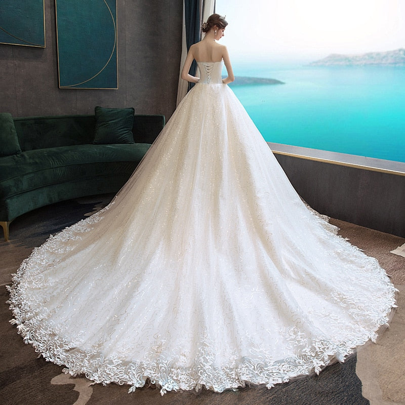 loveedsTM-Wedding Dress 2024 Gryffon Classic Strapless Wedding Gown With Train Lace Up Ball Gown Luxury Lace Embroidery Robe De Mariee