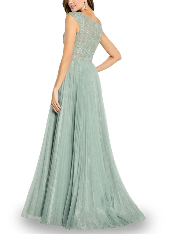 Round Neck Sleeveless Solid Color Lace Maxi Dress