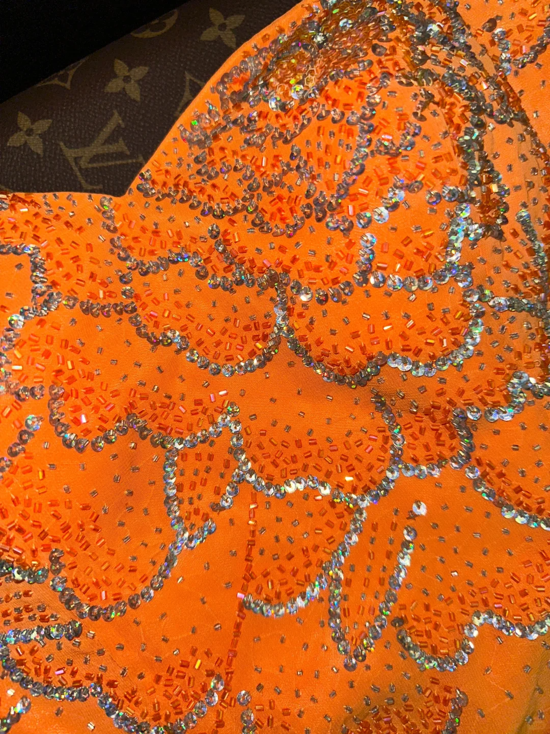 Stunning Mermaid Strapless Beaded Sequin Orange Chiffon Long Prom Dress Party Dress SH3043