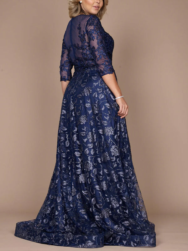 Round Neck Lace Solid Color Maxi Dress