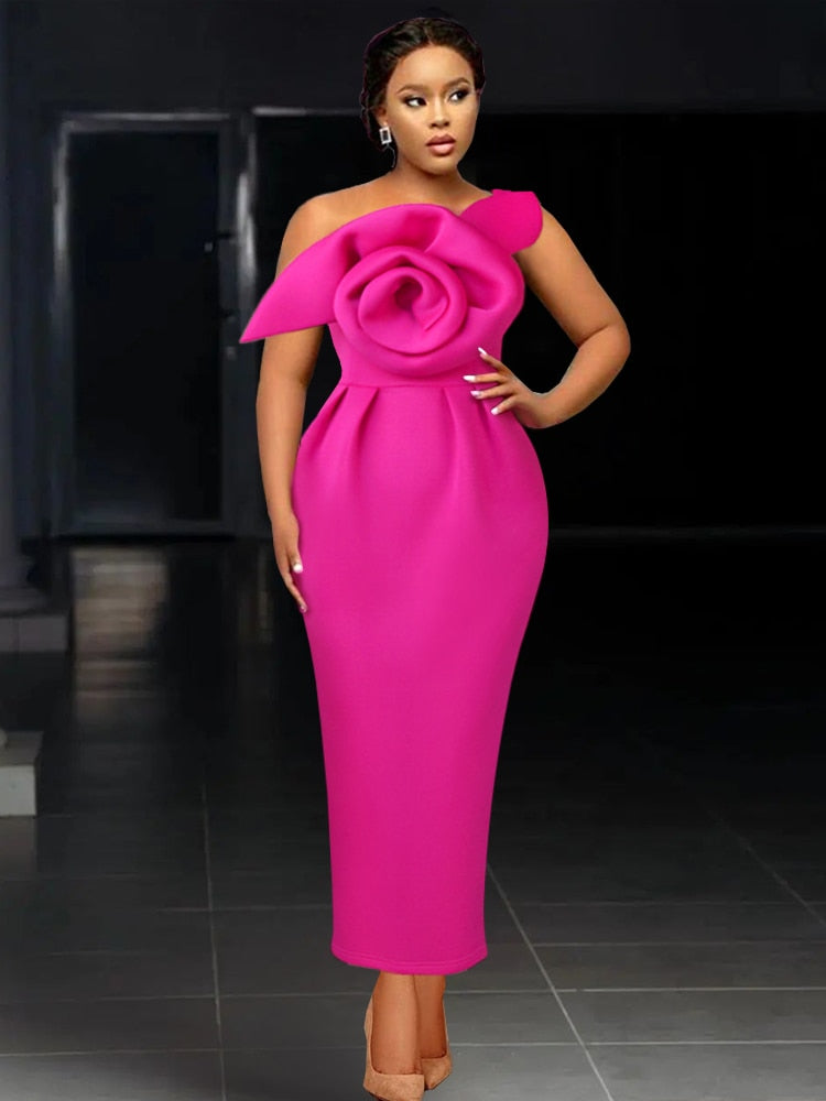 loveedsTM- Women Party Dress Slim Bodycon Sexy One Strap Big Flower Event Christmas Birthday Elegant African Gowns Wedding Guest Robes New