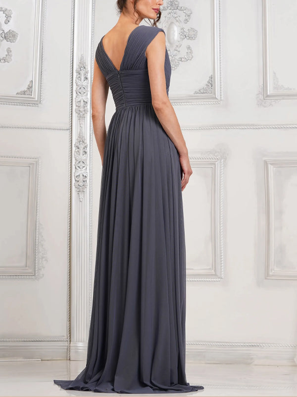 V-neck Sleeveless Solid Color Maxi Dress