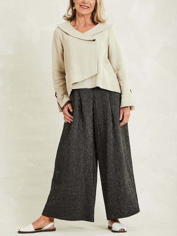 Striped Cotton and Linen Women's Trousers
