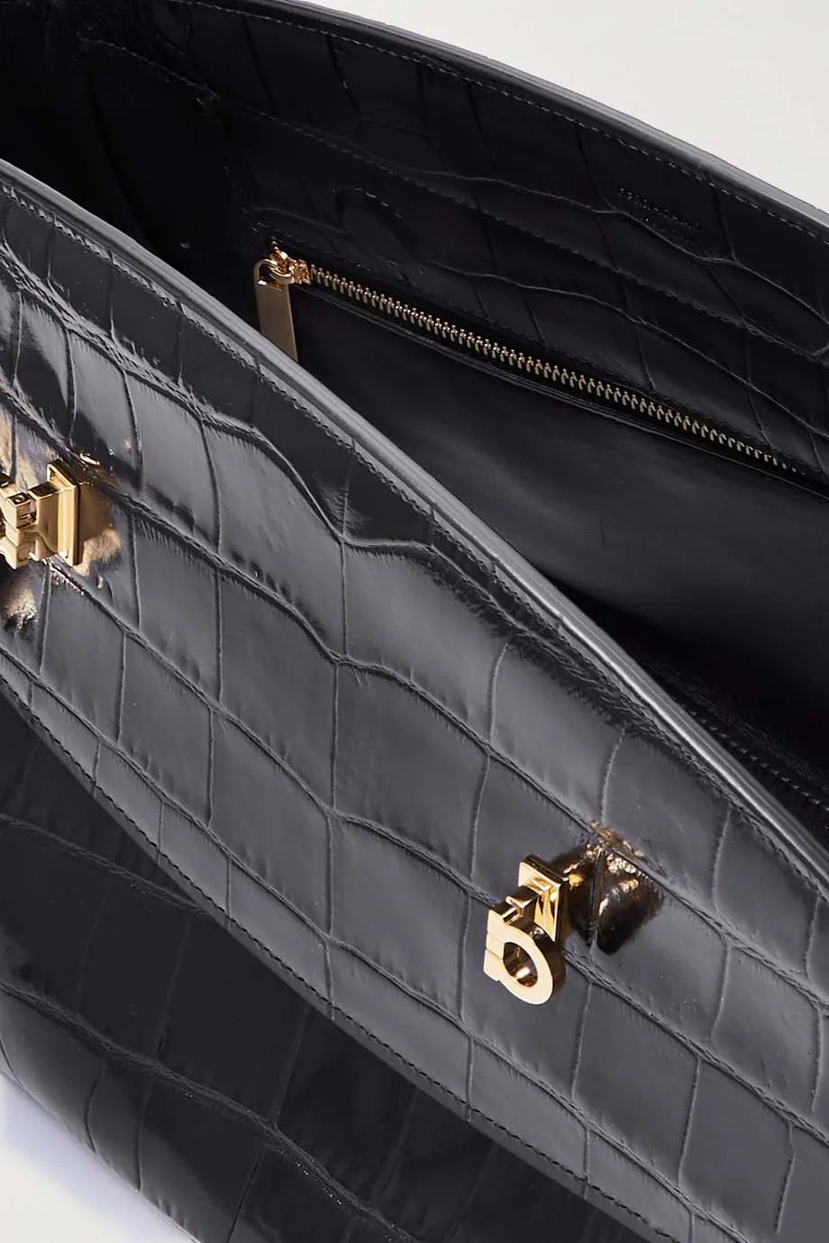 FERRAGAMO Hug large croc-effect leather shoulder bag