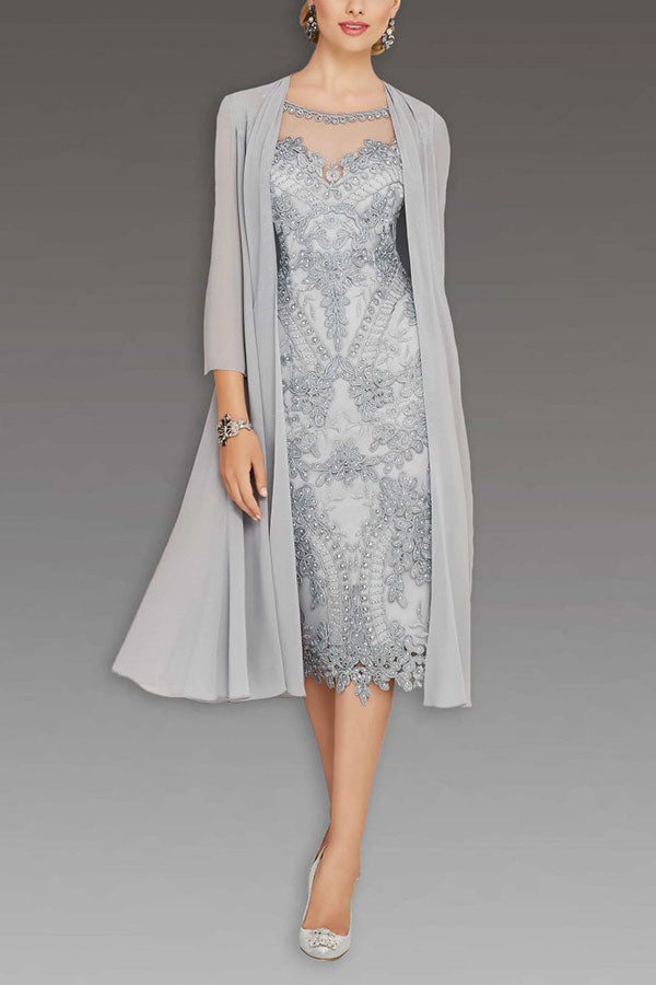 Short Lace Dress With Matching Chiffon Coat