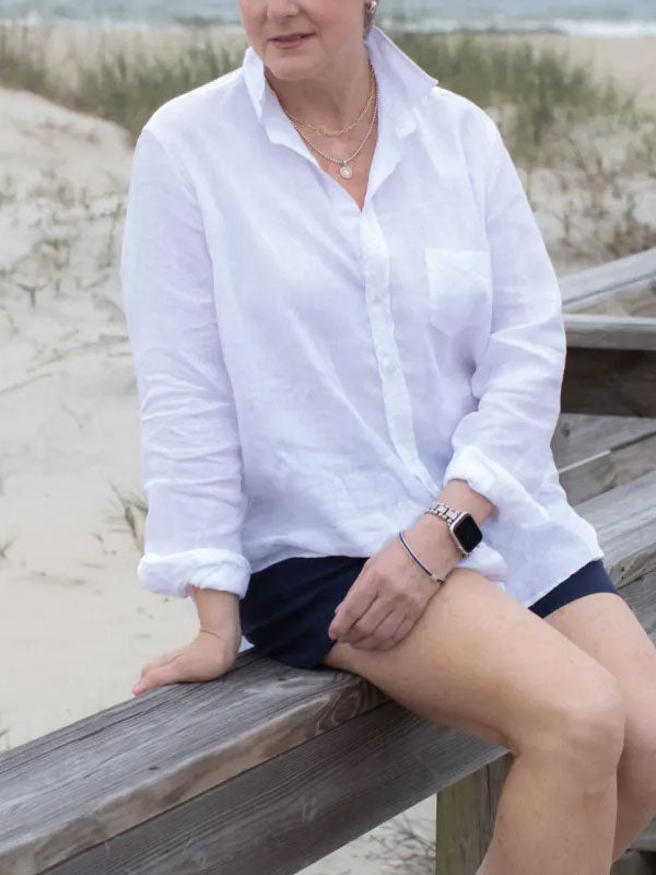 Solid Color Cotton and Linen Women's Shirt
