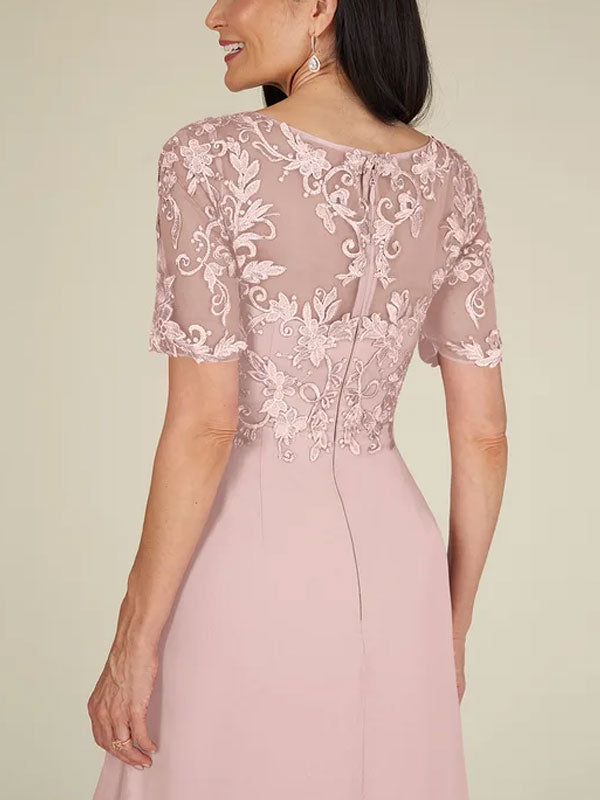 Floor-to-ceiling chiffon lace back zip bridal mom dress