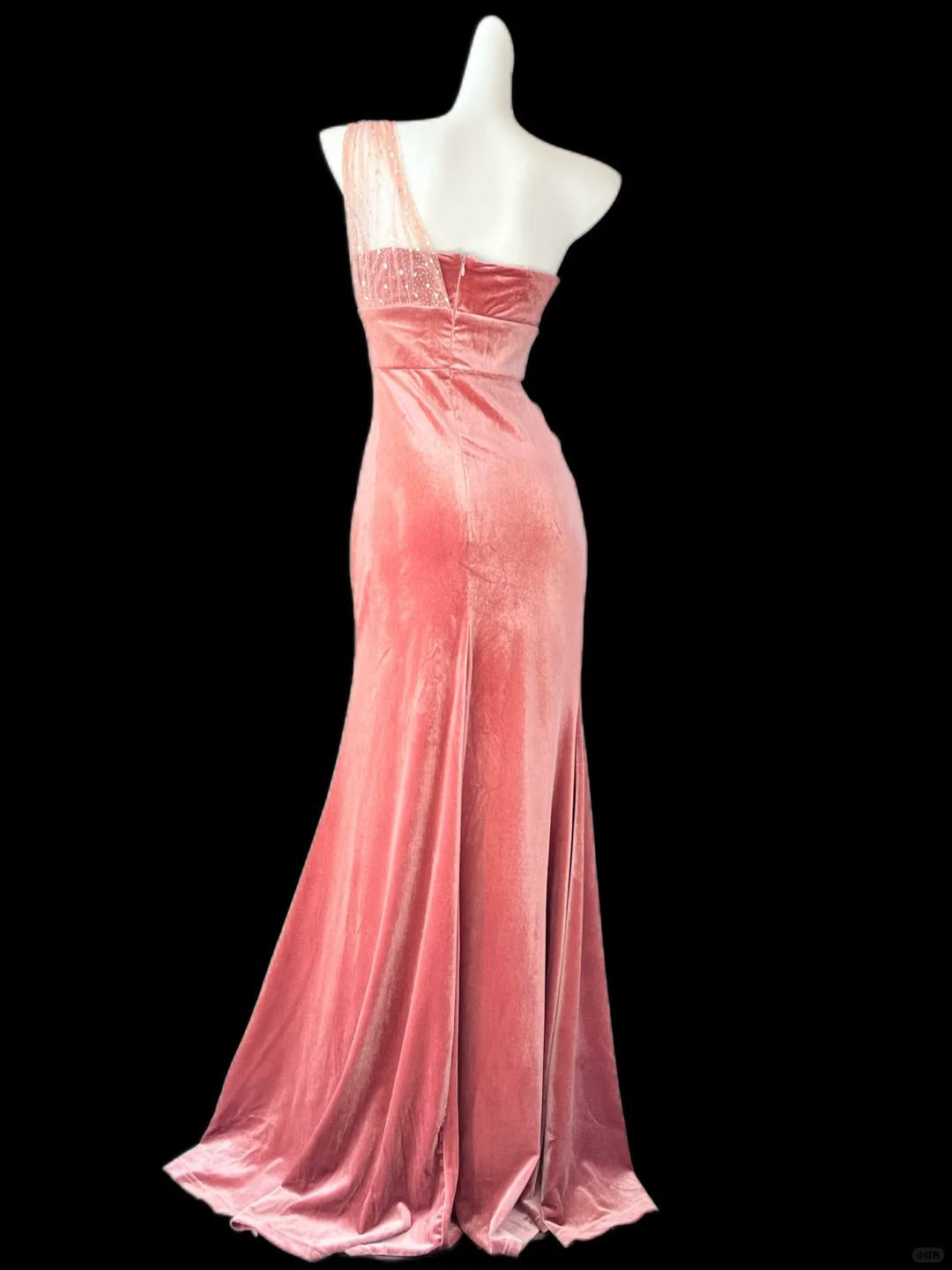 Pink shiny simple fashion elegant sweetheart neckline one shoulder long velvet sequined tulle floor-length trailing ball gown evening dress prom dress gh4073
