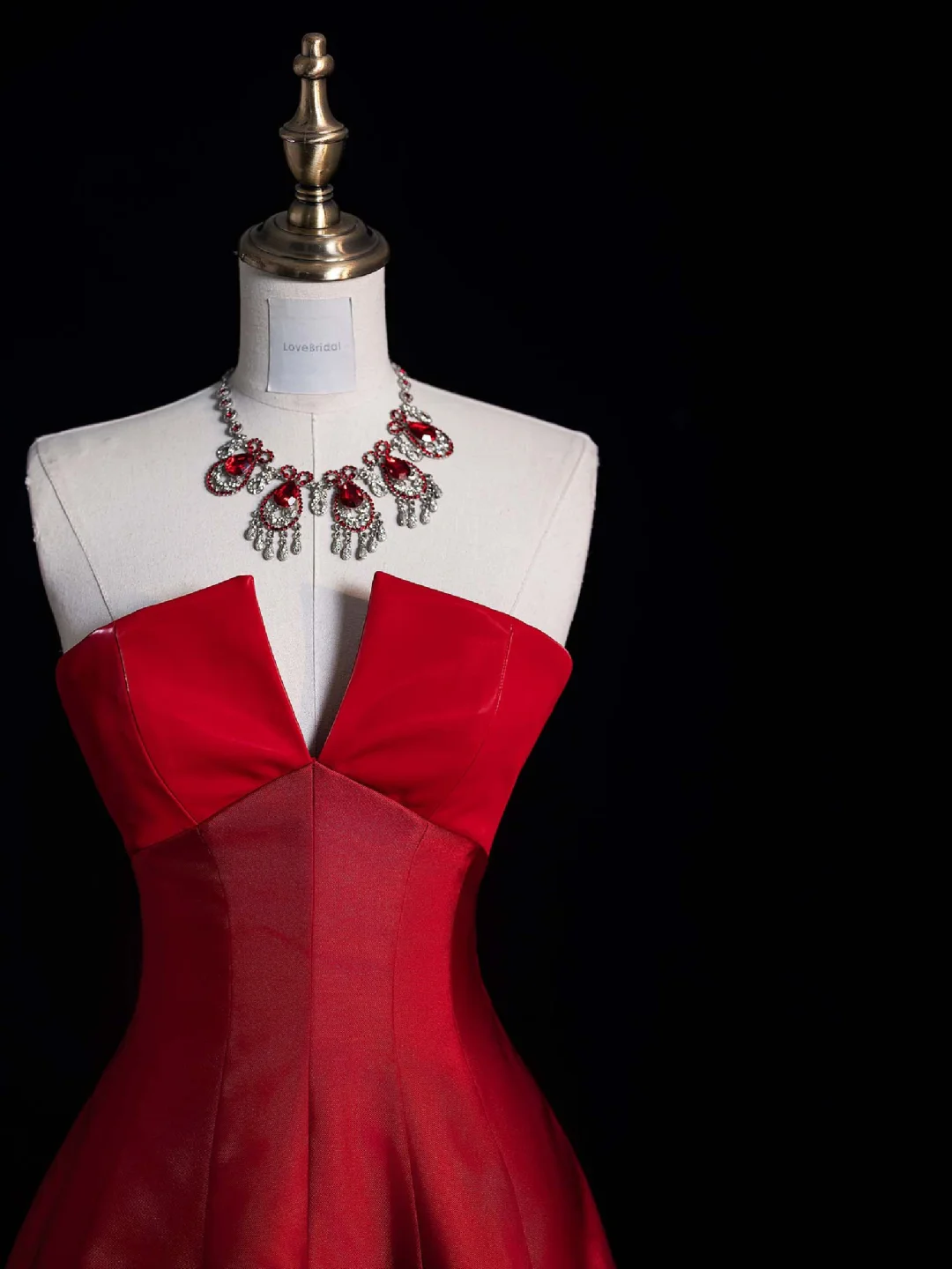 Simple A Line Strapless Red Satin Long Sweep Prom Dress Graduation Prom Dress SH2564