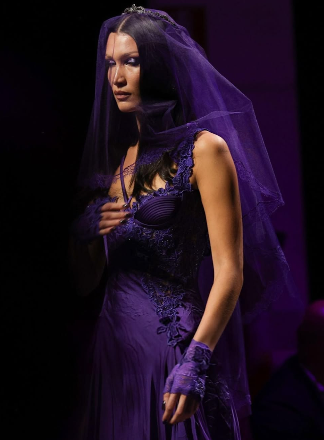 Unique A Line Spaghetti Strap Purple Lace Satin Prom Dress Evening Dress with Slit SH2263