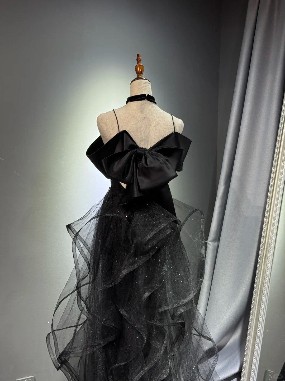 preppydressess -Black shiny elegant long sequined tulle Prom dress evening gown graduation dress gh5107