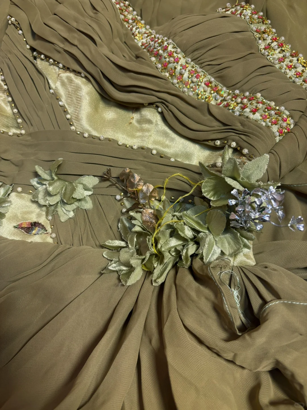 Vintage Dreamy Green A Line Strap Beaded Floral Chiffon Prom Dress Evening Dress Formal Dress SH3705