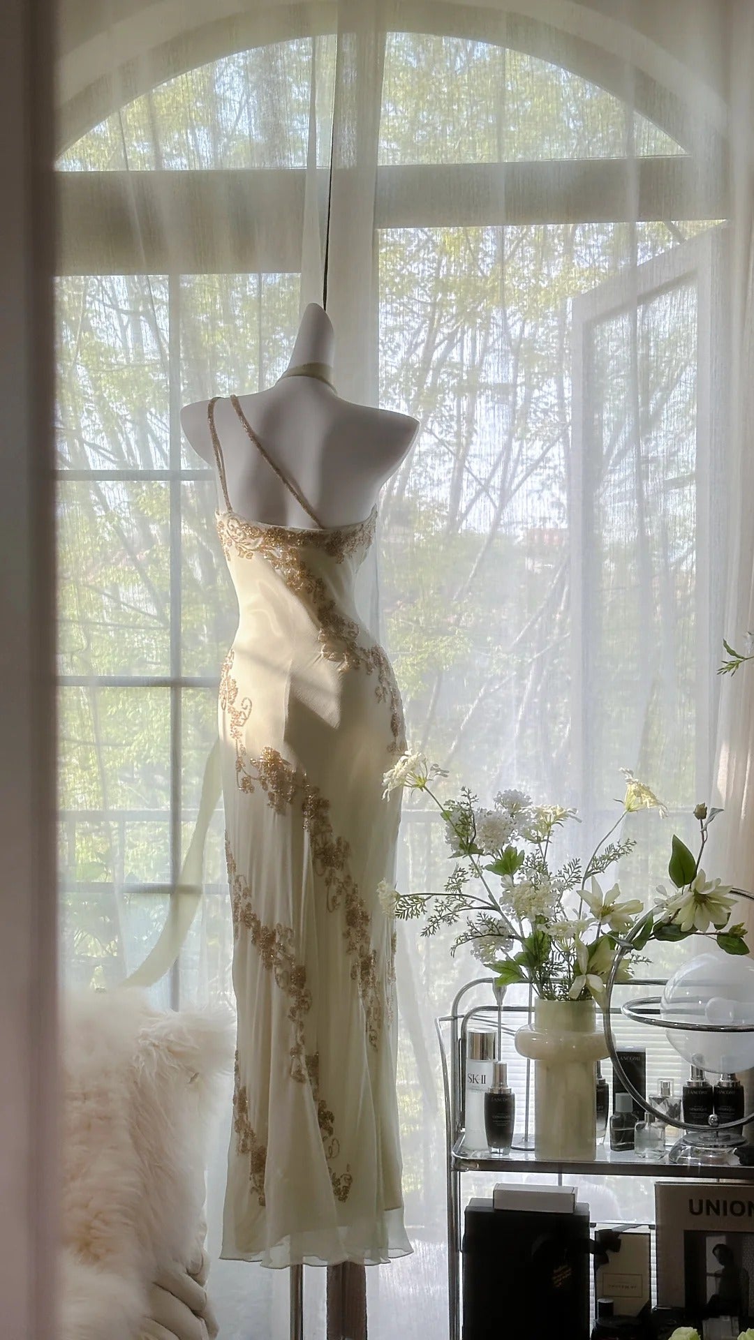 Ivory White Vintage Fashion One Shoulder Exquisite Beaded Long Chiffon Ball Gown Birthday Party Dress Cocktail Party Dress Evening Dress Prom Dress gh3971