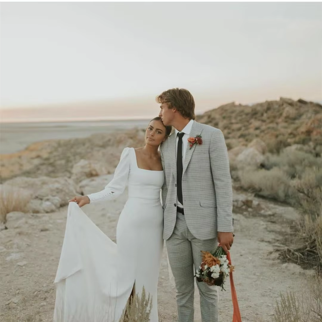 Elegant long square neck wedding dress for women fg6885