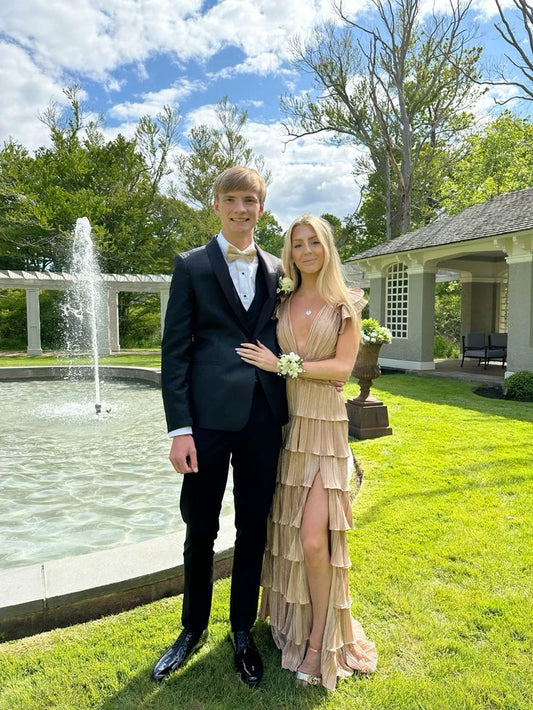 Deep V Neck Layered A Line Prom Dress gh2841