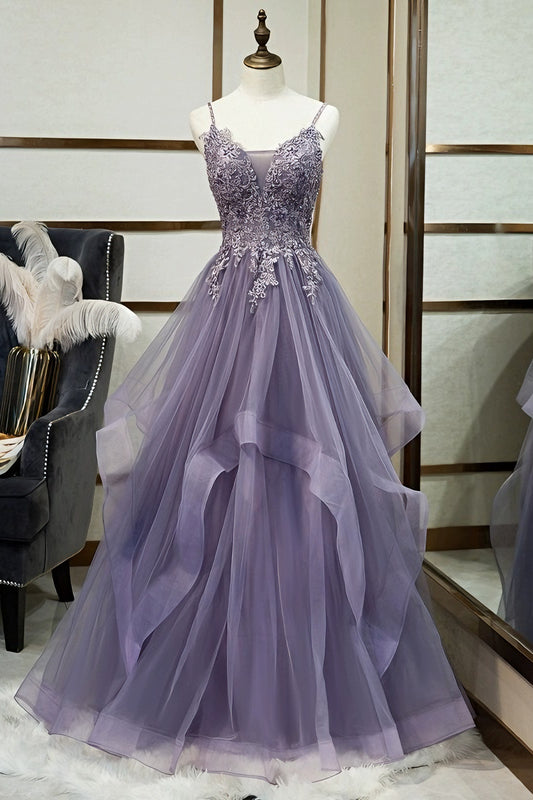 loveedsTM-Purple sling high-end forest-style colored yarn evening dress