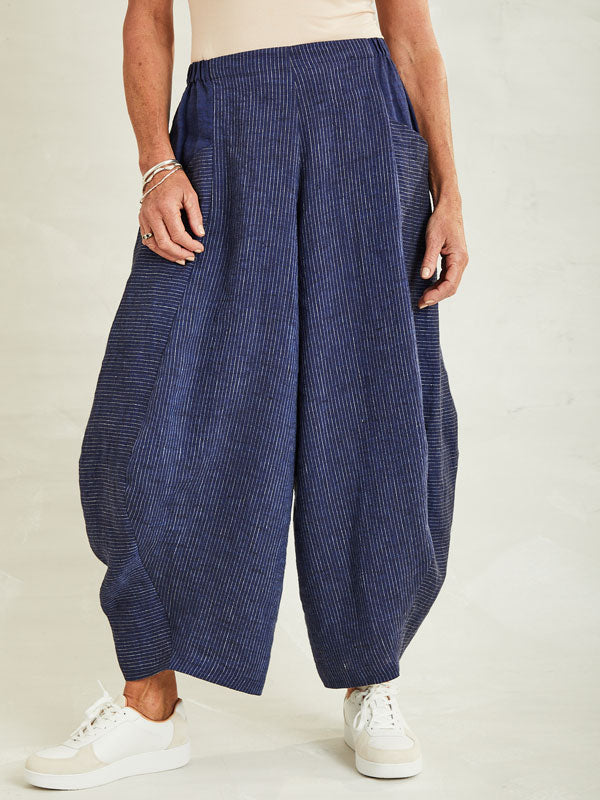 Simple Striped Cotton and Linen Women's Pants